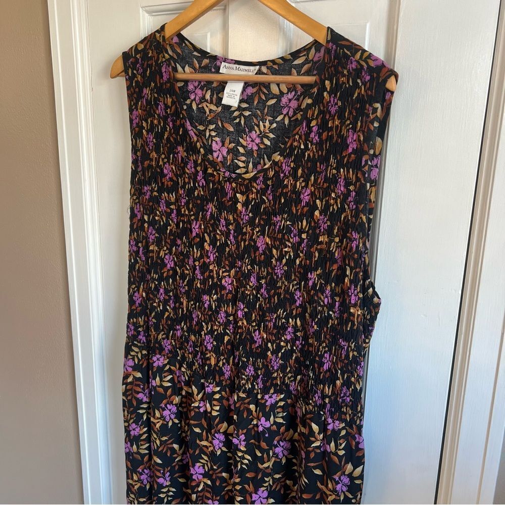 Floral Black and Purple Sleeveless Scoop Neck Maxi Sundress - Picture 3 of 7